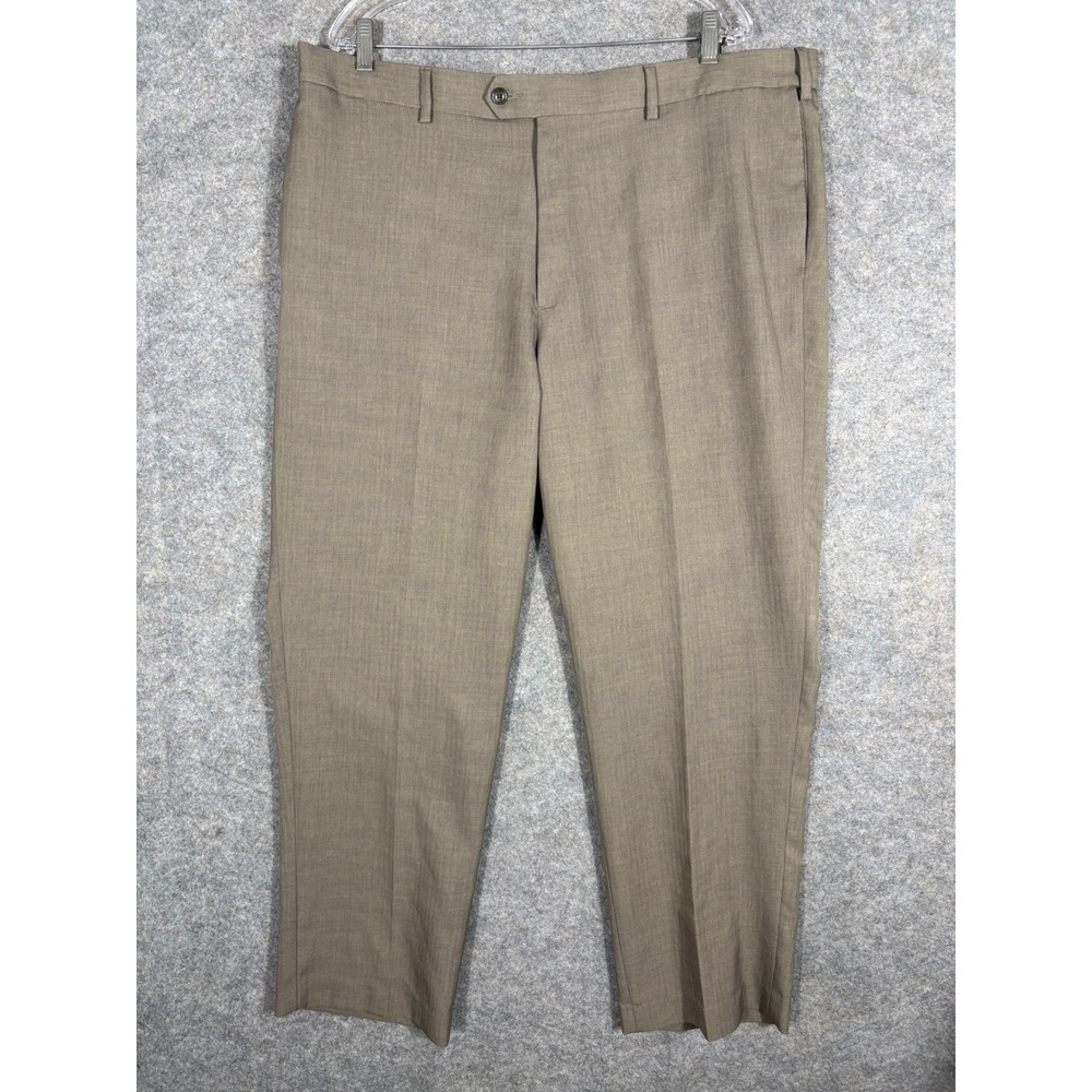 Mens Khaki Dress Pants Flat Front‎ Tailored Fit Polyester Size 40x30